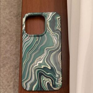 iPhone 14 Pro mag safe green and gold marbled case